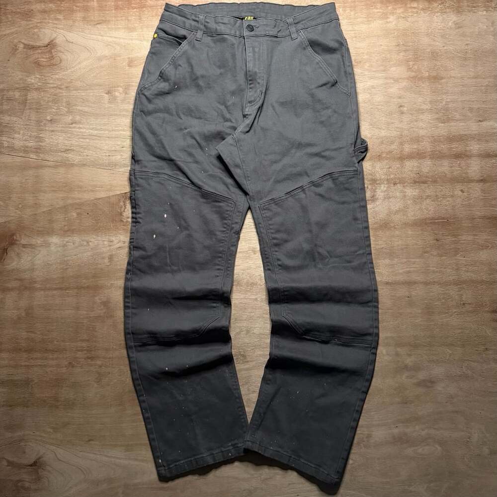CAT Caterpillar Double Knee Carpenter Pants 36x32 Gray Distressed Workwear